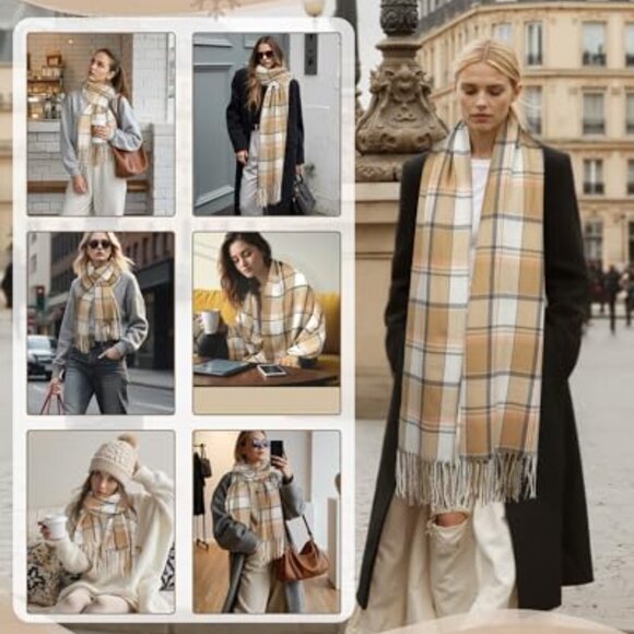 Oversized Plaid Winter Scarf Soft Cashmere-Like Acrylic Warm Shawl Wrap - Picture 6 of 8